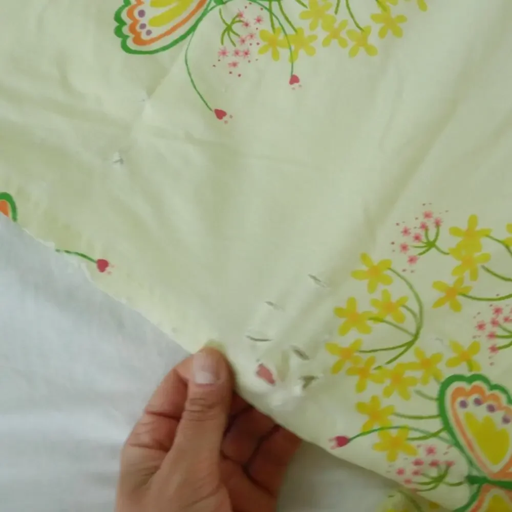 Vintage 70s Queen Sheet‎ Set Yellow Floral Butterflies Marlene Tastemaker Dainty